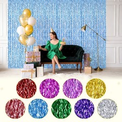 4Pcs Shiny Wave Tinsel Foil Fringe Curtain 3.3×6.6 ft for Anniversary Light Blue