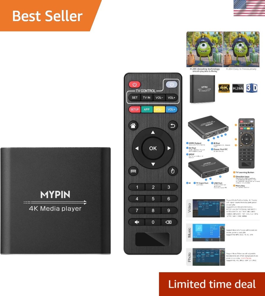Compact 4K Media Player with Remote & Dual USB Ports – HDMI 7.1 Surround Sound