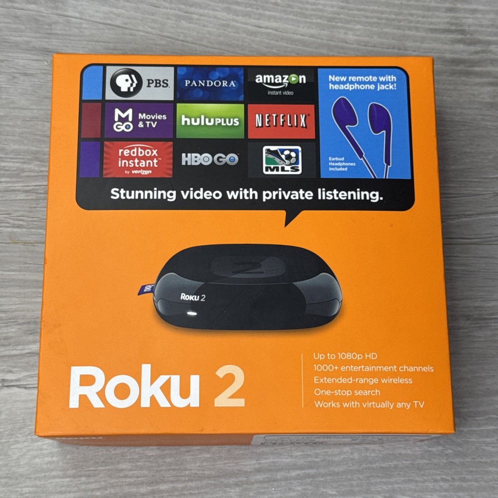 Roku 2 Media Streamer W/ Headphone Jack- Black (2720R) New & Factory Sealed