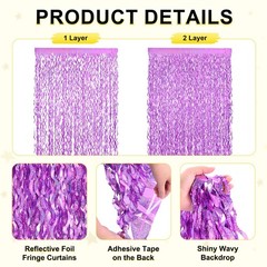4Pcs Shiny Wave Tinsel Foil Fringe Curtain 3.3×6.6 ft for Anniversary Light Pink