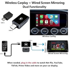 Wireless CarPlay Adapter with Wired DP Video Streaming, Watch Net-Flix YouTube