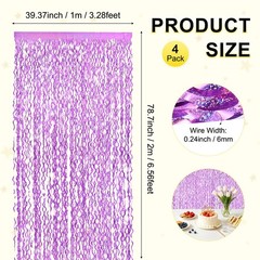 4Pcs Shiny Wave Tinsel Foil Fringe Curtain 3.3×6.6 ft for Anniversary Light Pink