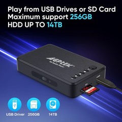 4K HDMI Media Player, Supports 14TB HDD/256GB USB/SD Card, Remote Control, MP4 A