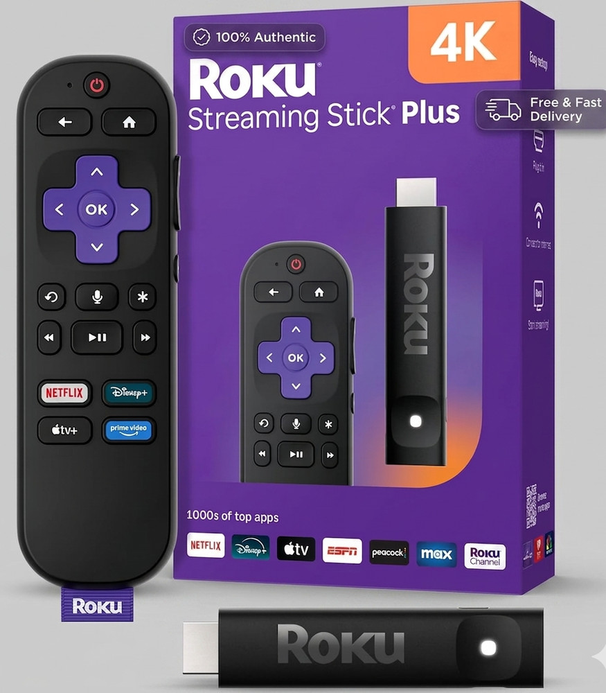 Roku Streaming Stick Plus 4K & HDR Streaming Device Free Live TV 500+ Channels w