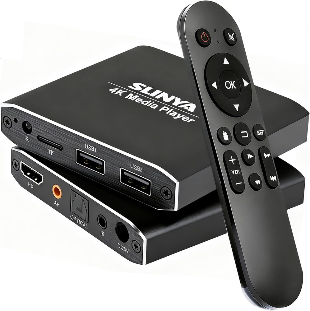 4K Ultra HD Digital Media Player with Remote Control, Supports HDD/USB Drive/Mic