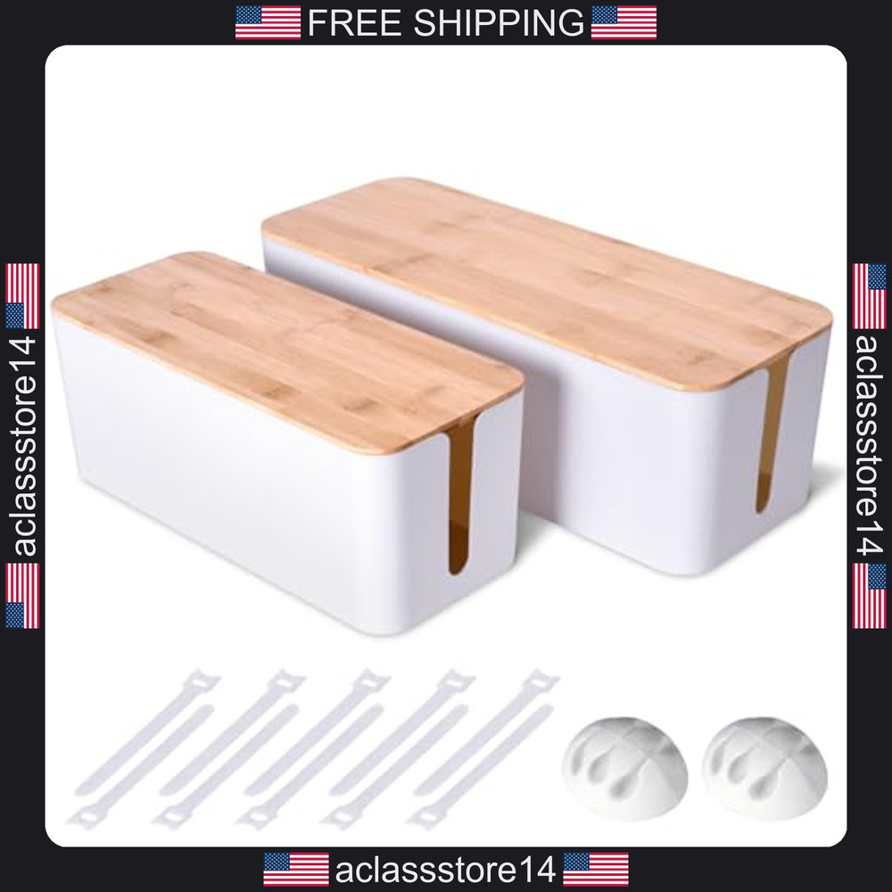 2 Pack Large Wooden Style Cable Management Boxes for TV, Computer, Router,