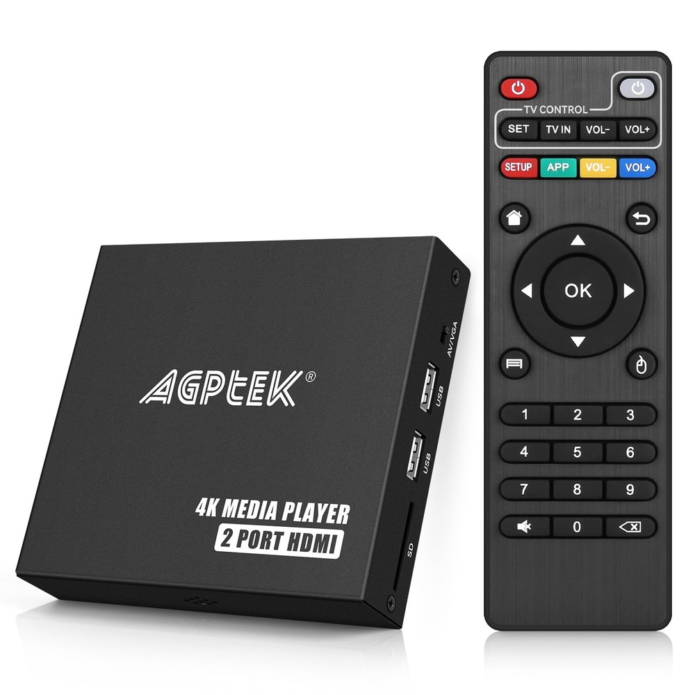 4K30hz HDMI TV Media Player with Dual HDMI, AV/VGA Output, 4K Splitter Functi…