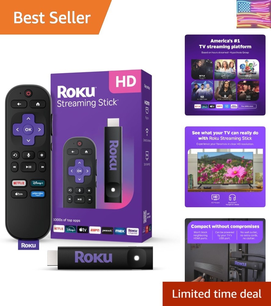 Streaming Stick HD — HD Streaming Device for TV with Voice Remote, Free & Liv…