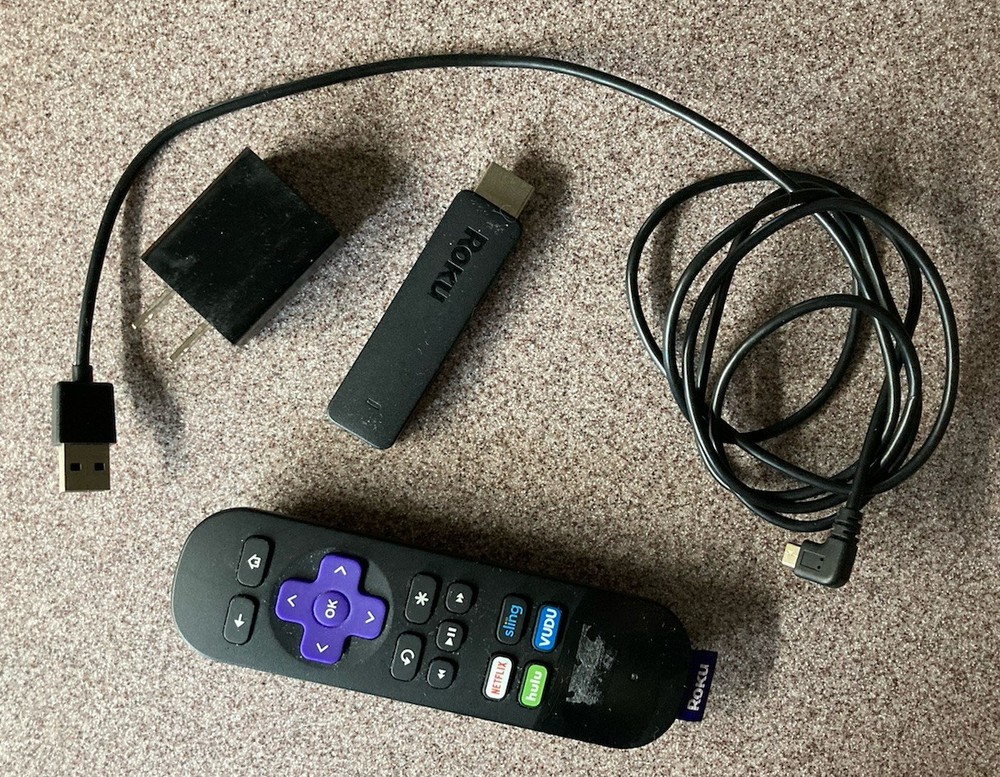 ROKU HDMI Streaming Stick 3600R Remote AC Adapter and HDMI Cable In Original Box