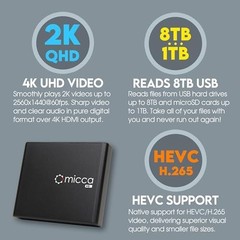 2K Quad-HD Digital Media Player for USB & MicroSD – H.265/HEVC, 4K HDMI, Auto Pl