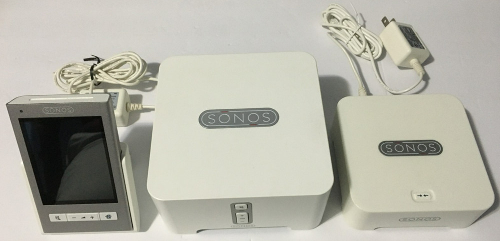Sonos ZP80 Receiver, BR100 Bridge, and CR200 charging Dock and Remote