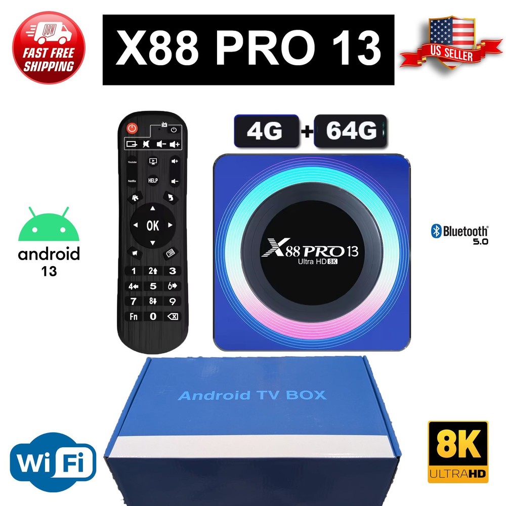 X88 PRO 13 Android 13.0 TV Box 4GB RAM 64GB ROM with WiFi 6 8K 6K 4K, TV