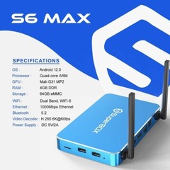 WiFi6 SuperBox S6 MAX Android 12 TV Box 4GB RAM 32GB Storage Bluetooth 5.0 Voice
