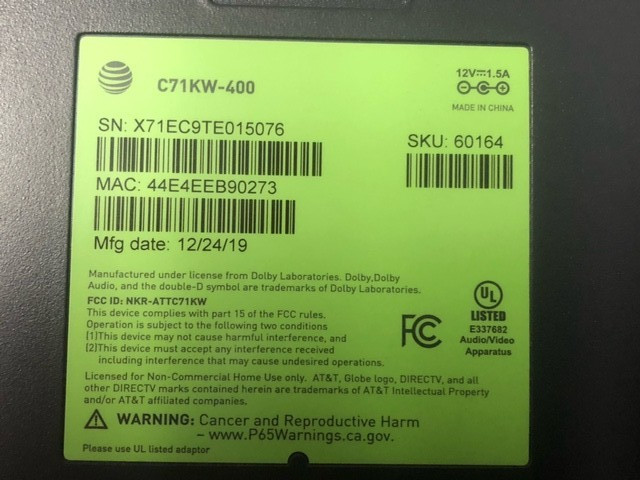60164 AT&T wireless DirecT-TV 4K Streaming Android player C71KW-400 (device only