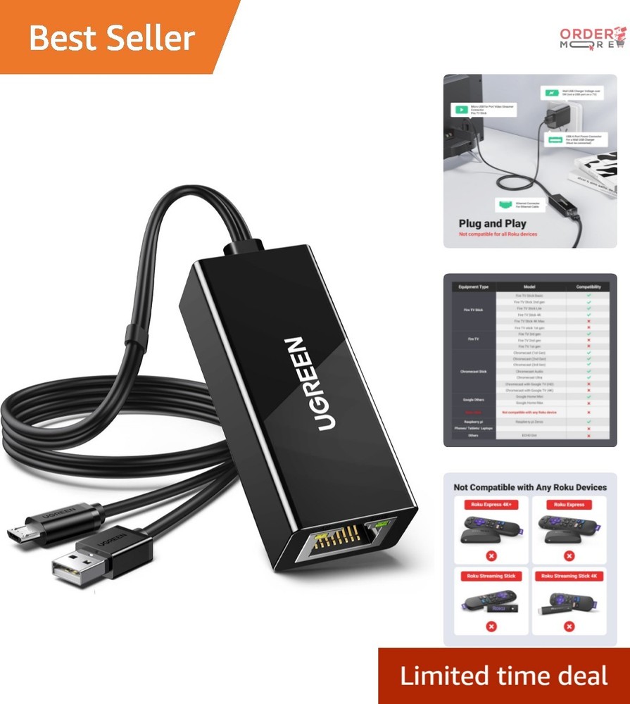 Ethernet Adapter Micro USB to Ethernet for Fire TV Stick and Chromecast
