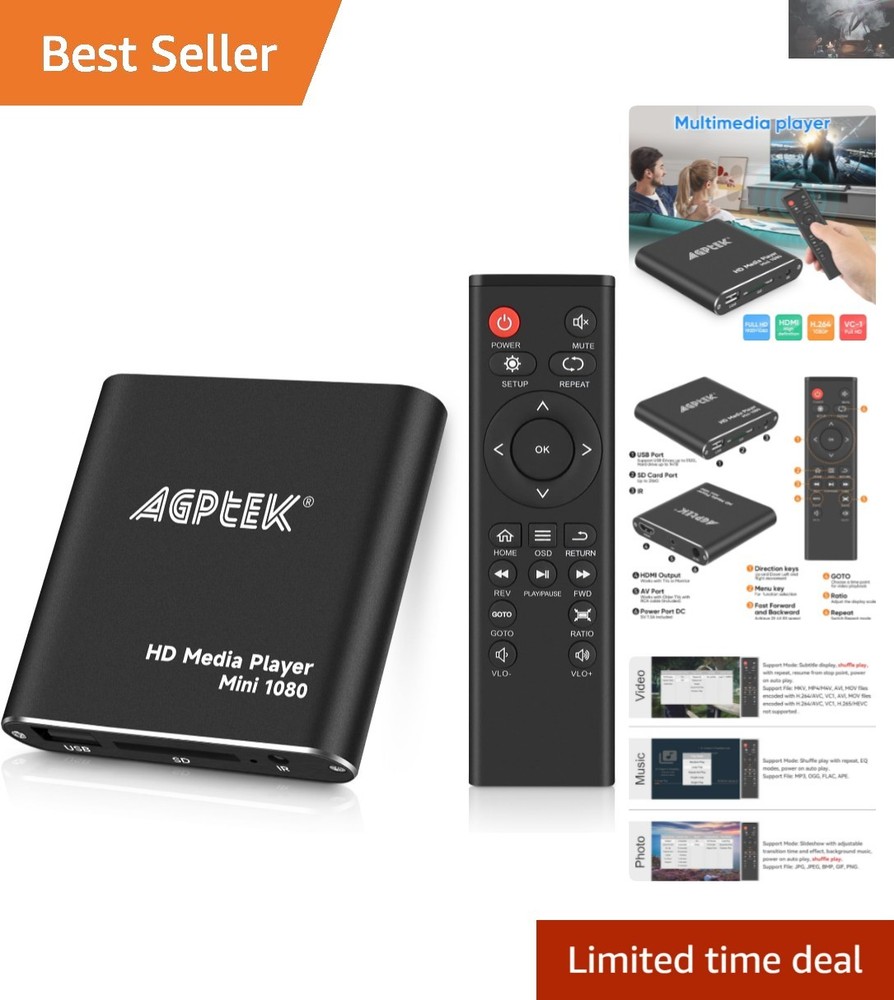 Ultra Compact 1080p HDMI Media Player – Versatile Formats & Easy File Management