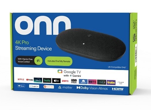 2026 model Onn. 4K Pro Streaming Device Google TV 32GB Dolby Vision Atmos HDMI