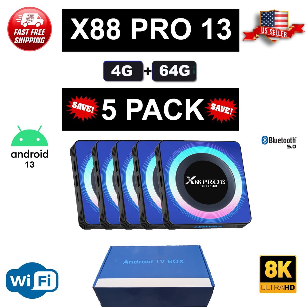 X88 PRO 13 Android 13.0 TV Box 4GB RAM 64GB ROM with WiFi 6 8K 6K 4K, TV