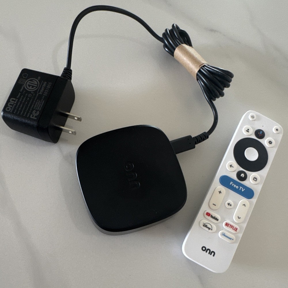 onn. 4K Plus 2160p Wi-Fi Streaming Box w/ Remote & Power Adapter Black/White