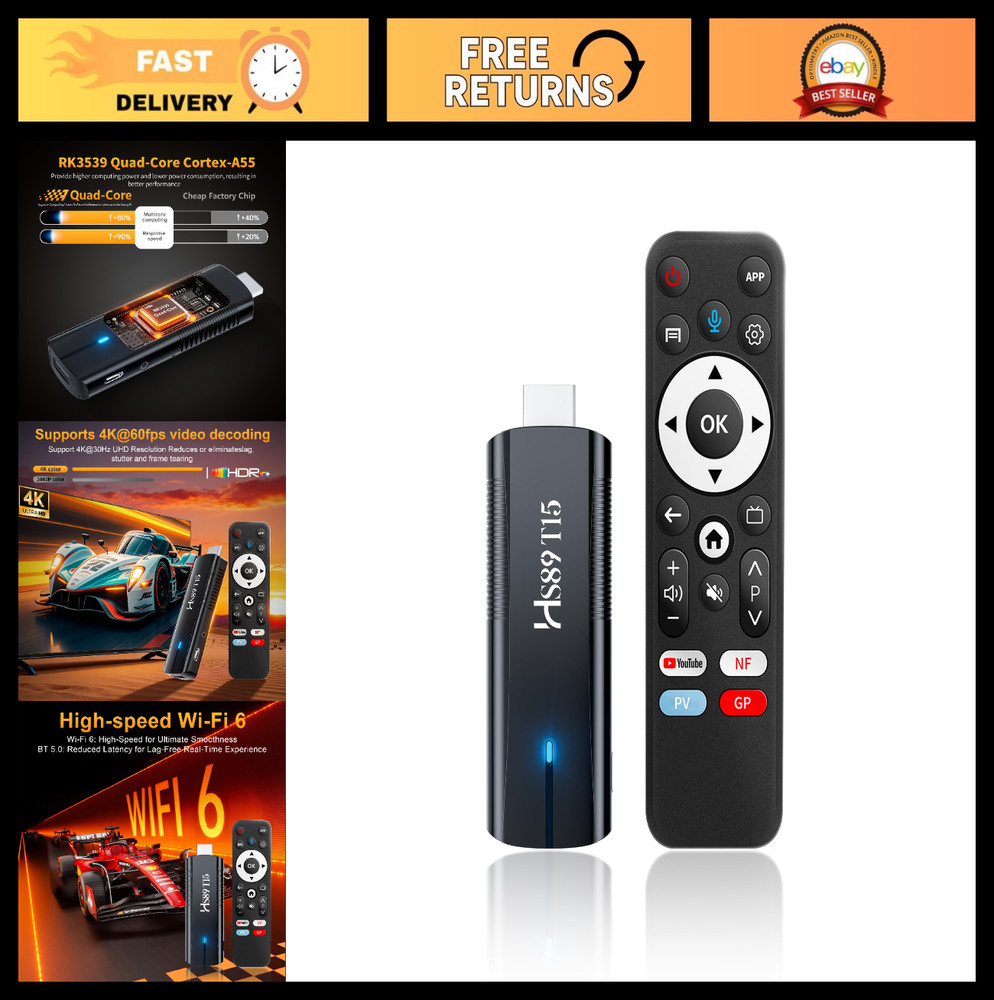 4K Android TV Stick 2026, Dual-Band WiFi 6, 2GB RAM, 16GB Storage, Voice Remote,