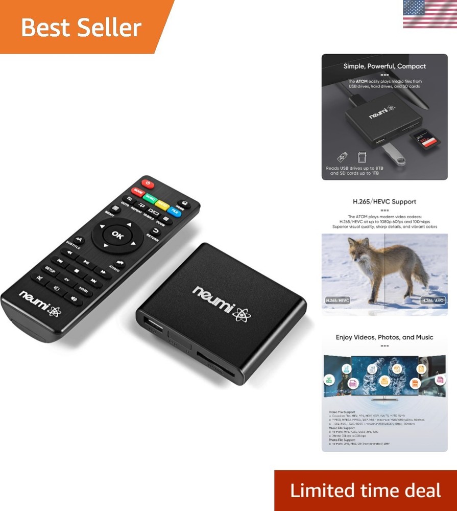 NEUMI Atom 1080P Full-HD Digital Media Player for USB Drives and SD Cards, HE…