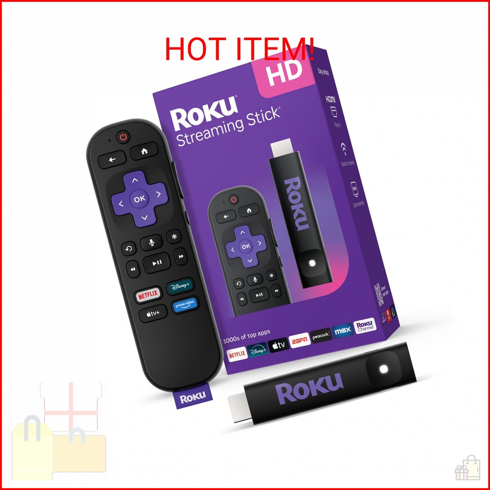 Roku Streaming Stick HD — HD Streaming Device for TV with Roku Voice Remote, Fre