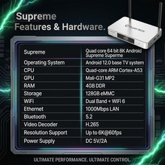 SuperBox Supreme Android 12 TV Box | 4GB RAM+128GB ROM | Bluetooth Voice Remote