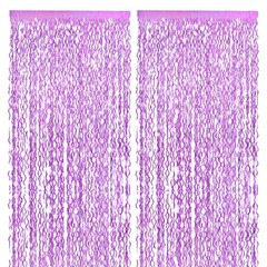 2Pcs Shiny Wave Tinsel Foil Fringe Curtain 3.3×6.6 ft for Anniversary Light Pink