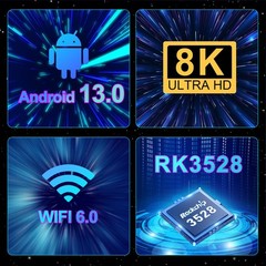 Android TV Box 8K Ultra HD Media Player 4GB RAM 64GB ROM WiFi Netflix Youtube