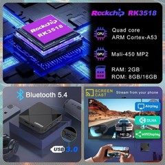 RK3518 Smart TV Box with 4K Ultra HD Streaming & Voice Control, 2GB RAM 16GB ROM