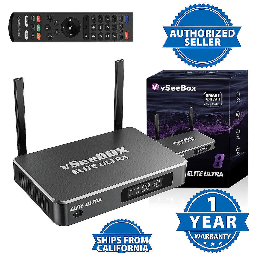 2026 vSeeBox Elite Ultra 8 Smart Media Box, 21+ apps, 4 Way Viewing, User DVR.
