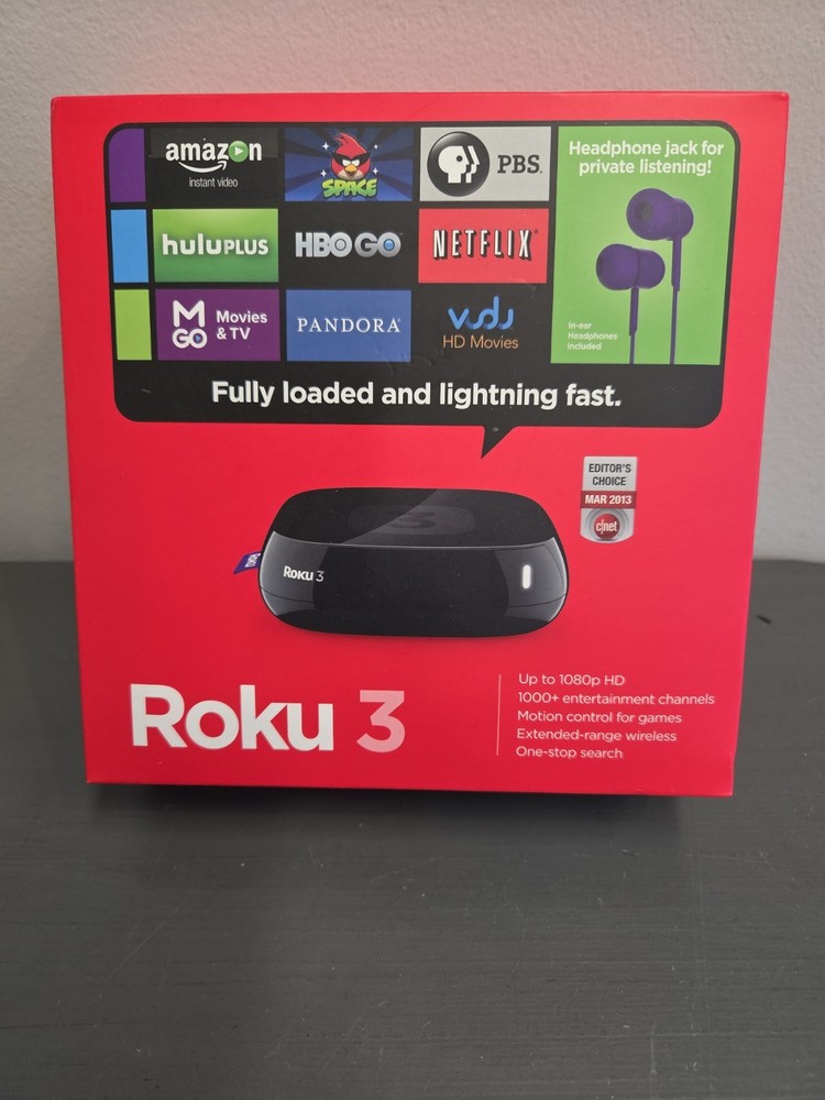 Roku 3 4200R HD Streaming Player CIB Complete w/ Remote & Earbuds