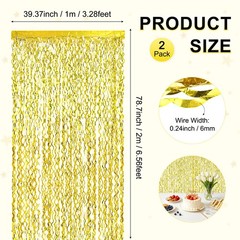 2Pcs Shiny Wave Tinsel Foil Fringe Curtain 3.3×6.6 ft for Anniversary Yellow