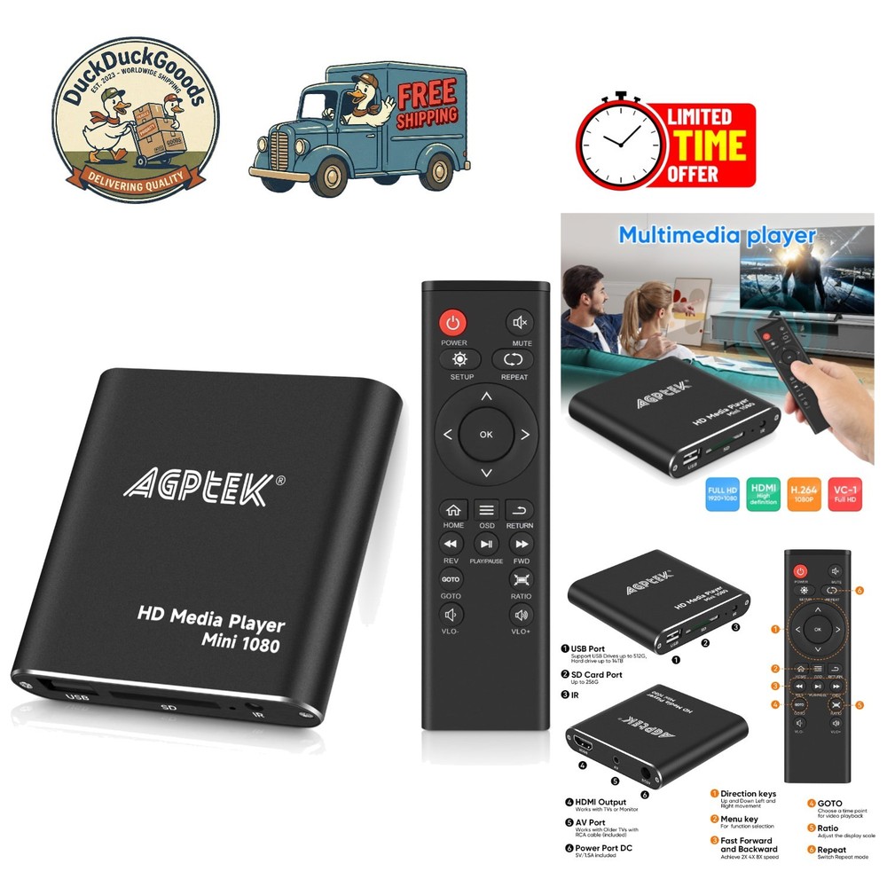 Full HD 1080p Mini HDMI Media Player – Compact, Remote Control & Multi-Format