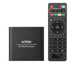 4K Media Player with Remote Control, Digital MP4 Player for 8TB HDD/USB Drive/TF