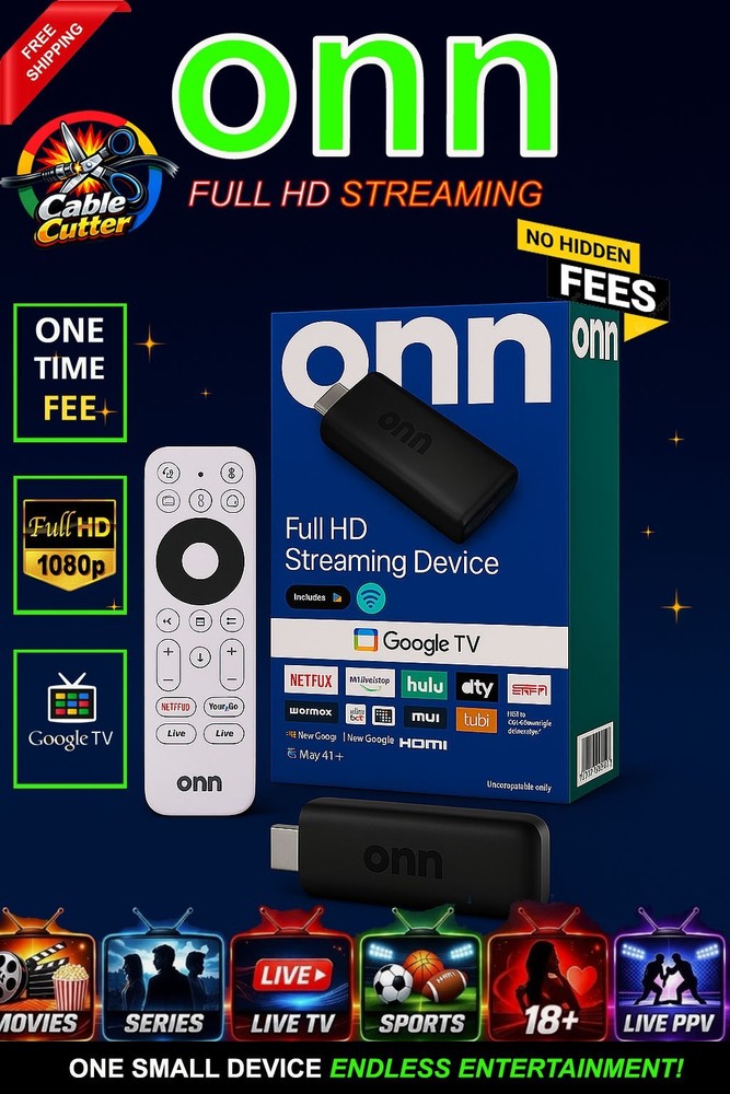 New Onn Full HD Streaming Device, Google TV | Fully Programmed | Live TV Ready