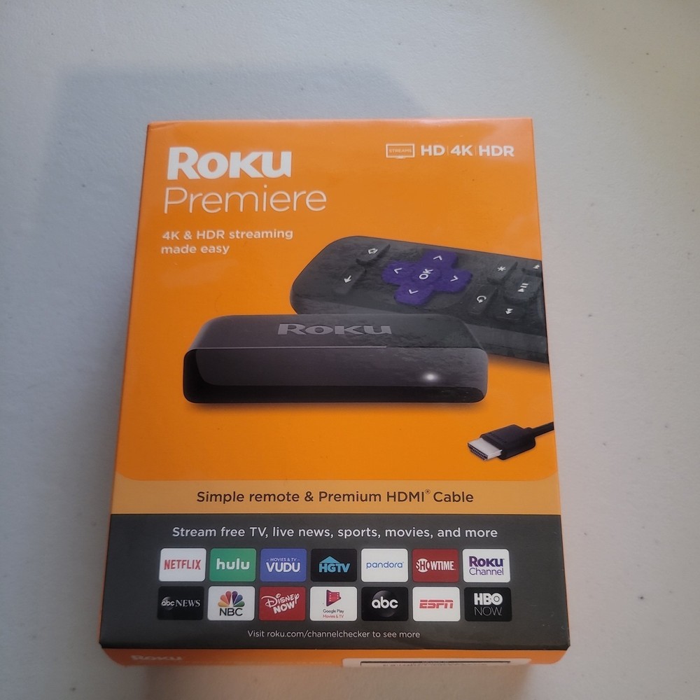 Roku Premiere | HD/4K/HDR Streaming Media Player, Remote, Premium HDMI cable New