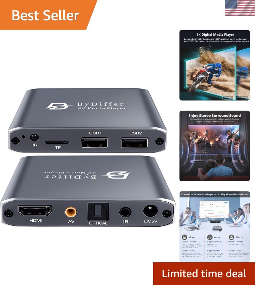 Compact 4K Digital Media Player: USB, Micro SD, HDMI Outputs & Auto Playback