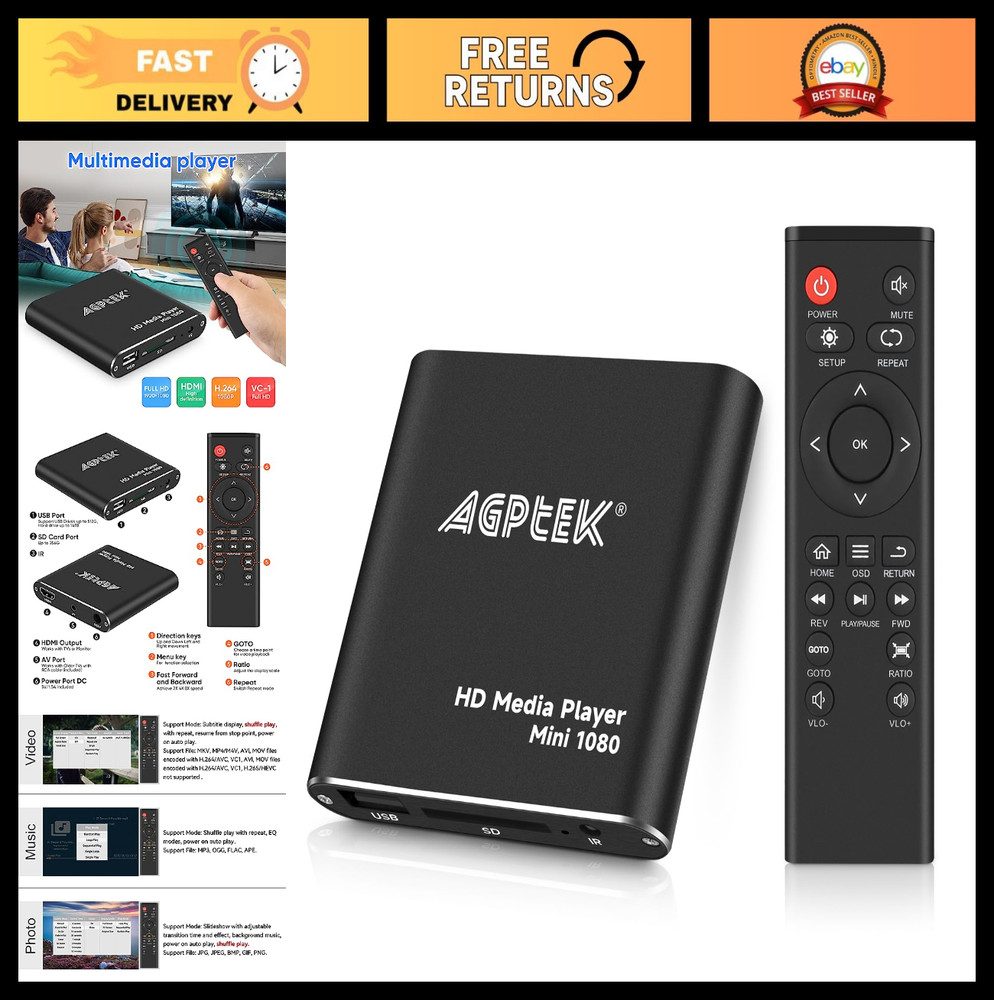 1080p Mini HDMI Media Player – Ultra HD Digital Player for MKV, RM, USB & SD Car