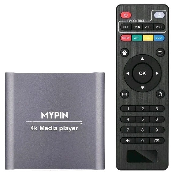 4K Media Player with Remote Control, Digital MP4 Player for 8TB HDD/USB Drive/TF