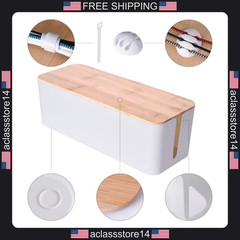 2 Pack Large Wooden Style Cable Management Boxes for TV, Computer, Router,