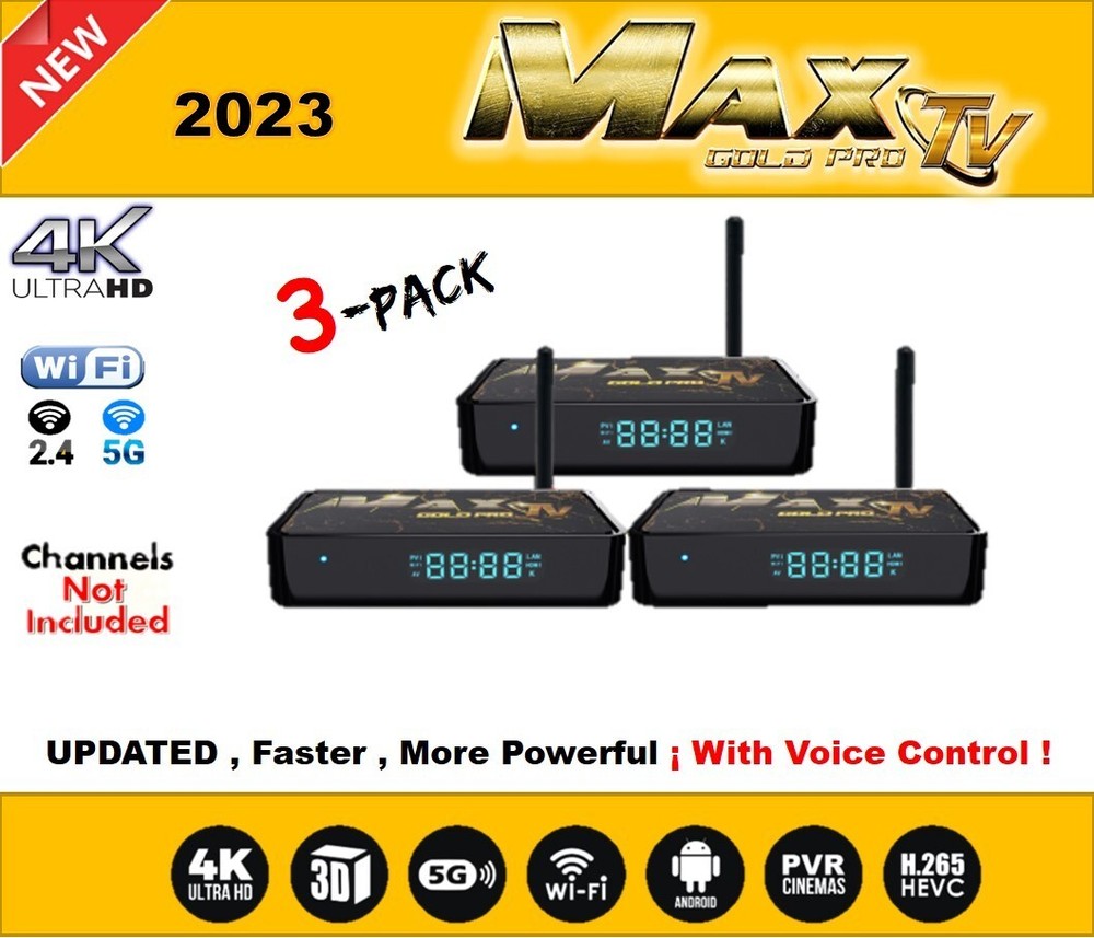 3-Pack MAXTV GOLD PRO 5G 4K Ultra-HD Box + ANDROID 9.1 (2023) UPDATED, POWERFUL