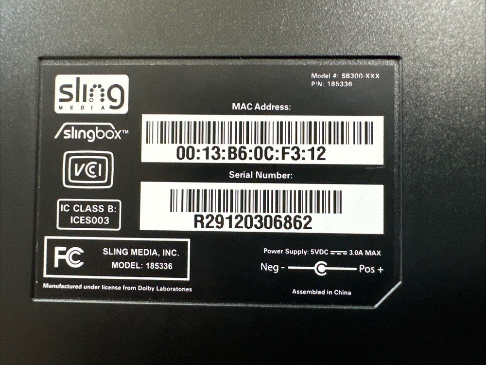 Sling Box Media Slingbox Model SB300-XXX No Power Cord Powers On Tv Streaming