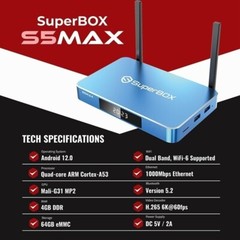 NEW SuperBox S5 MAX Android 12.0 WiFi 6 Voice Command 4GB DDR 6K Streaming Media