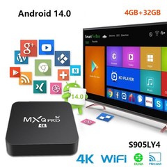 MXQ Pro 4K Ultra HD Wifi Android 14 Quad Core 4GB+32GB Smart TV Box Media Player