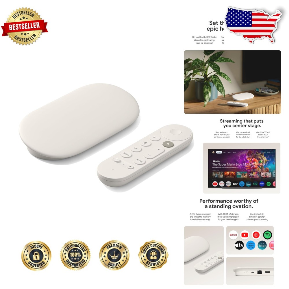 New 4K TV Streamer, 32GB, Fast Streaming, Voice Remote, Smart Home, Porcelain