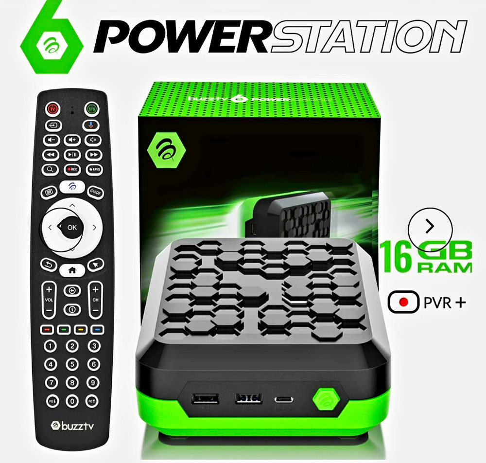 BuzzTV PowerStation 8K Android Box 16GB RAM 128GB PVR+ BT-500 Remote