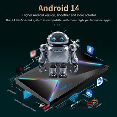 5G Media Player 8K HDMI Android 14.0 TV Box Smart Stream WIFI 6 Quad Core 4G+64G