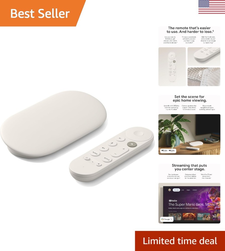 Compact 4K HDR Streaming Media Player – Voice Command & Easy Setup – Porcelain