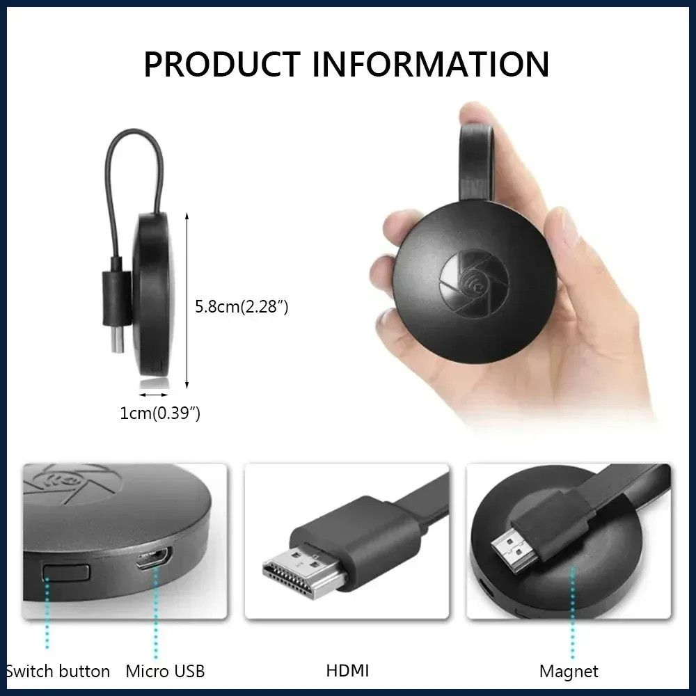 Portable Miracast Dongle Compatible For ios Android Screen 1080P G2 Wireless
